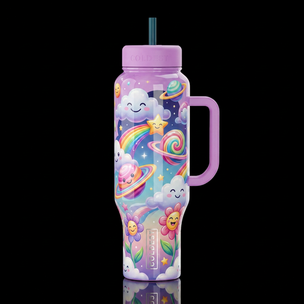 Happy go lucky, glossy, trompe-l'œil, beautiferous... water bottle design