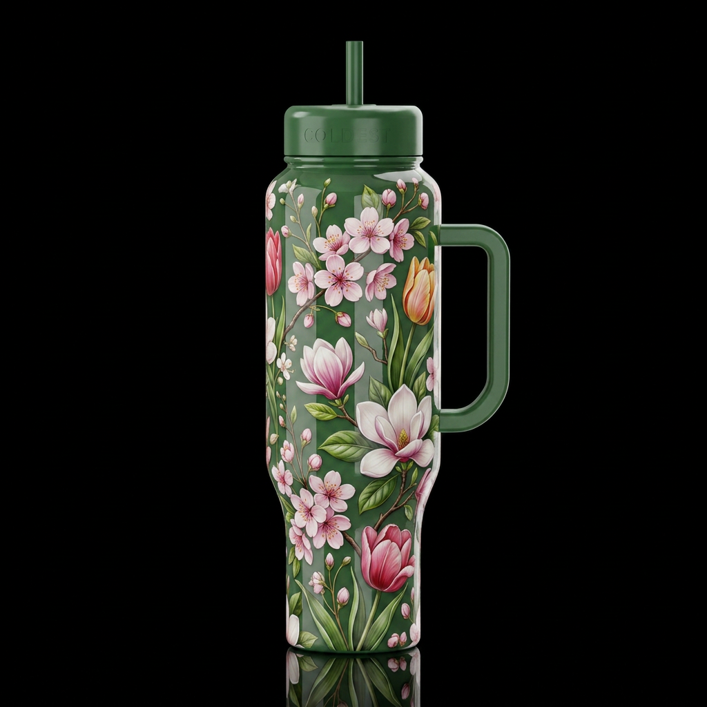 understated, spring bloom, glossy, trompe-l'œil, b... water bottle design