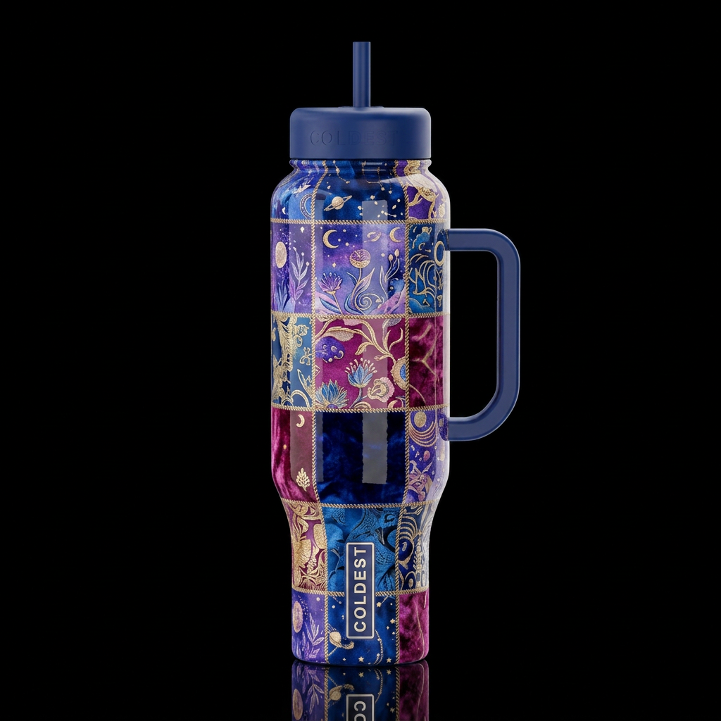 Unique patch work, glossy, trompe-l'œil, beautifer... water bottle design