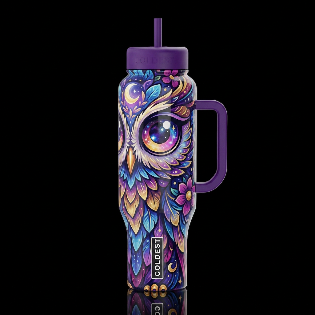 Cartoonish, glossy trompe-l'œil, beautiferous, whi... water bottle design