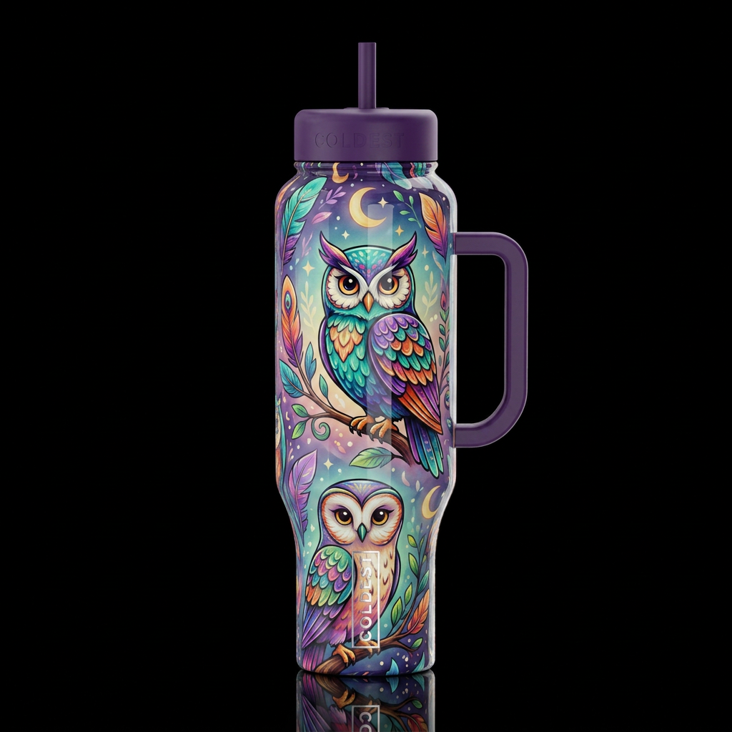 Cartoonish, glossy trompe-l'œil, beautiferous, whi... water bottle design