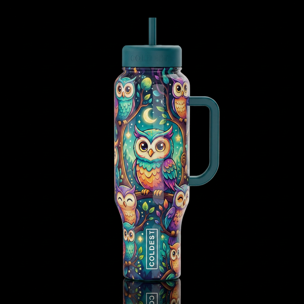 Cartoonish, glossy trompe-l'œil, beautiferous, whi... water bottle design