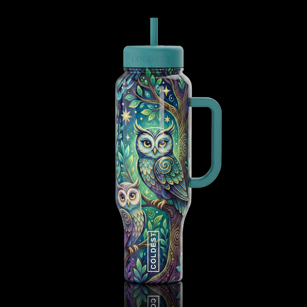 Cartoonish, glossy trompe-l'œil, beautiferous, whi... water bottle design