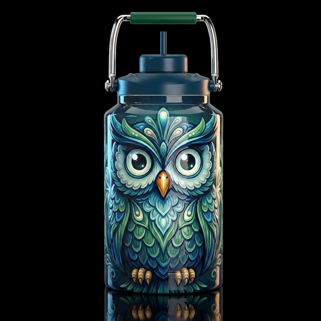 Cartoonish, glossy trompe-l'œil, beautiferous, whi... water bottle design