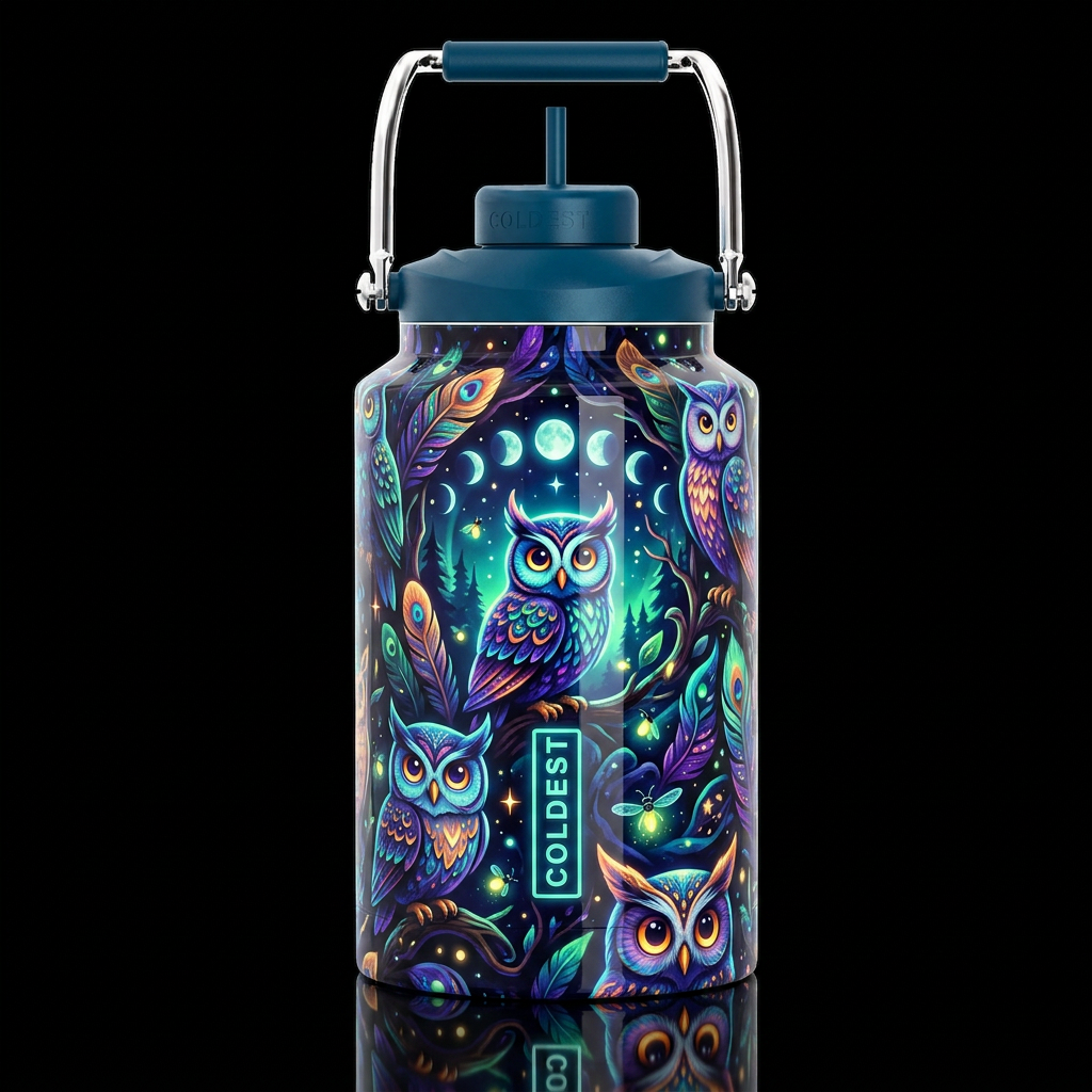 Cartoonish, glossy trompe-l'œil, beautiferous, whi... water bottle design