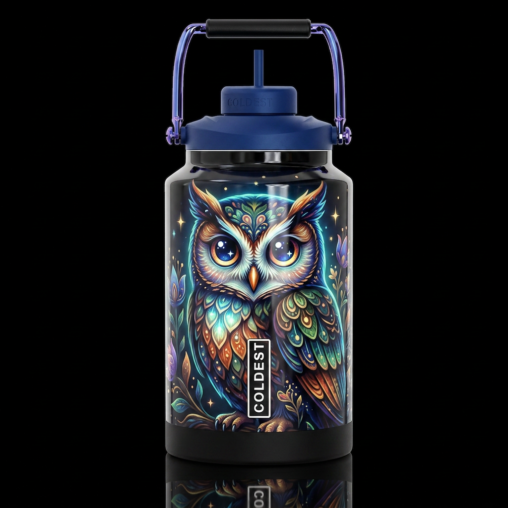 Cartoonish, glossy trompe-l'œil, beautiferous, whi... water bottle design