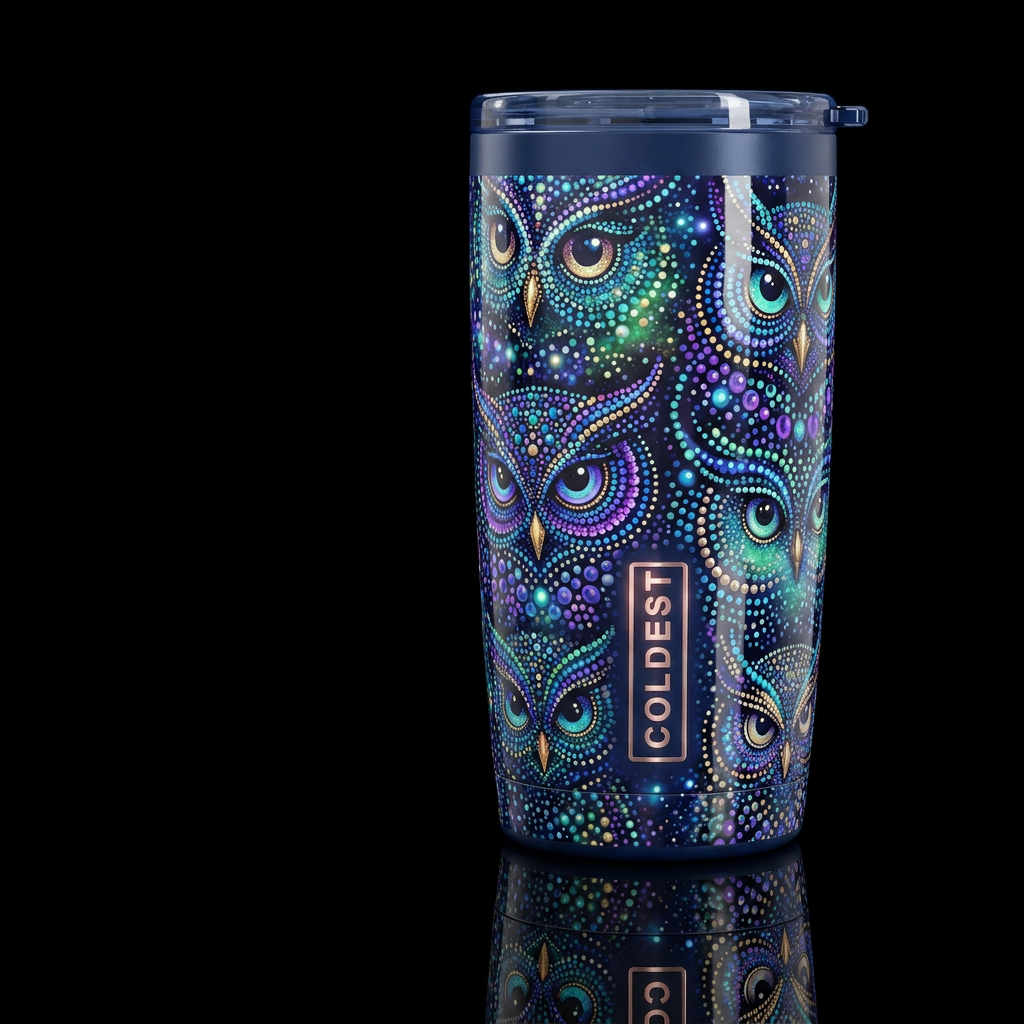 Pointilisim, glossy trompe-l'œil, beautiferous, wh... water bottle design