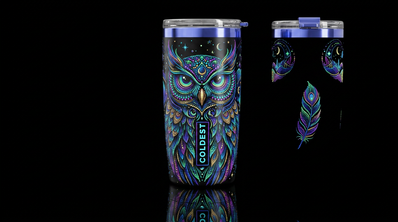 Pointilisim, glossy trompe-l'œil, beautiferous, wh... water bottle design