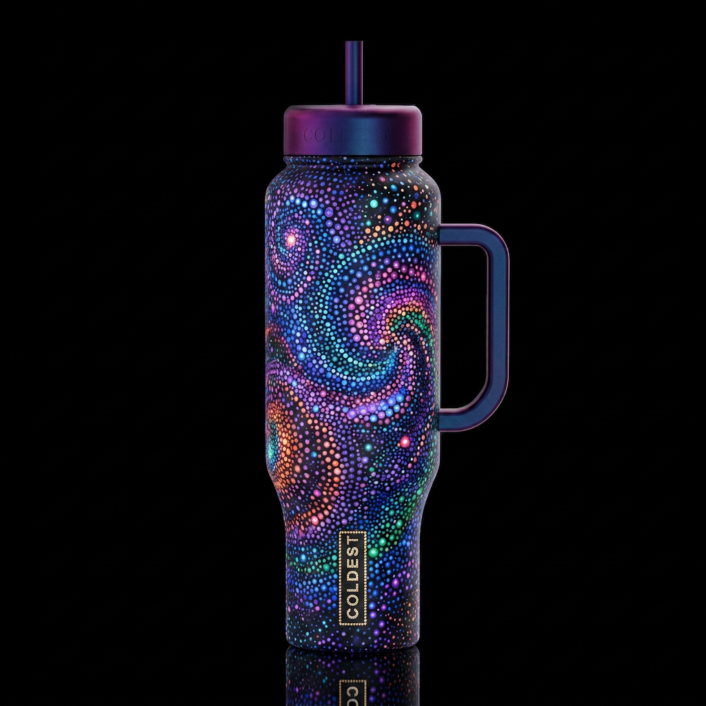 Glowie pointilisim art,glossy, trompe-l'œil, beaut... water bottle design
