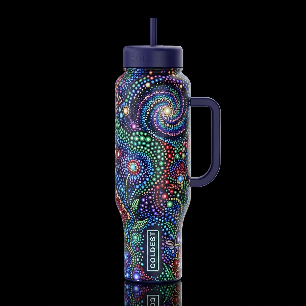 Glowie pointilisim art,glossy, trompe-l'œil, beaut... water bottle design