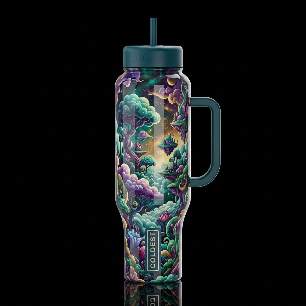 Overhaul,glossy, trompe-l'œil, beautiferous,imbued... water bottle design