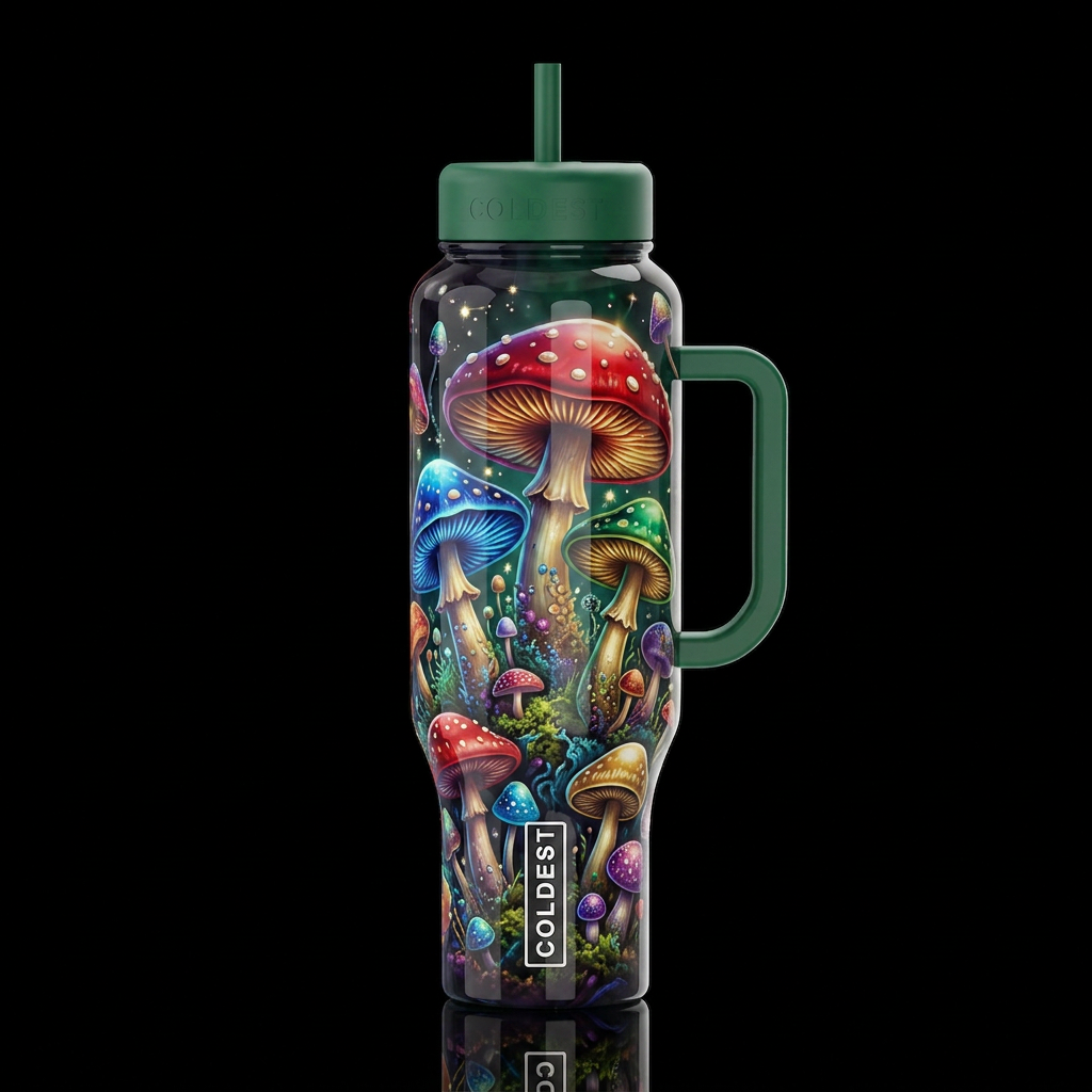 Imbued Mushrooms,glossy, trompe-l'œil, beautiferou... water bottle design