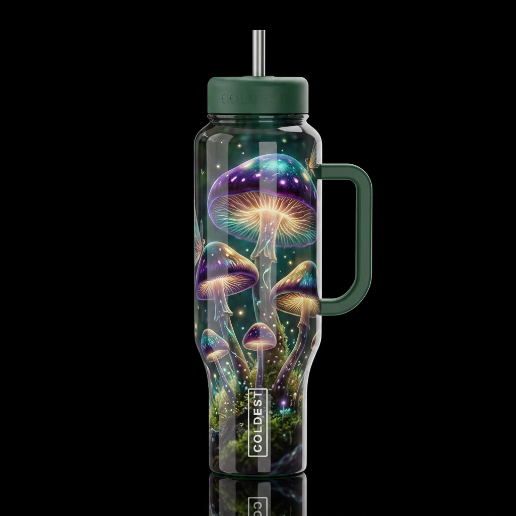 Imbued Mushrooms,glossy, trompe-l'œil, beautiferou... water bottle design