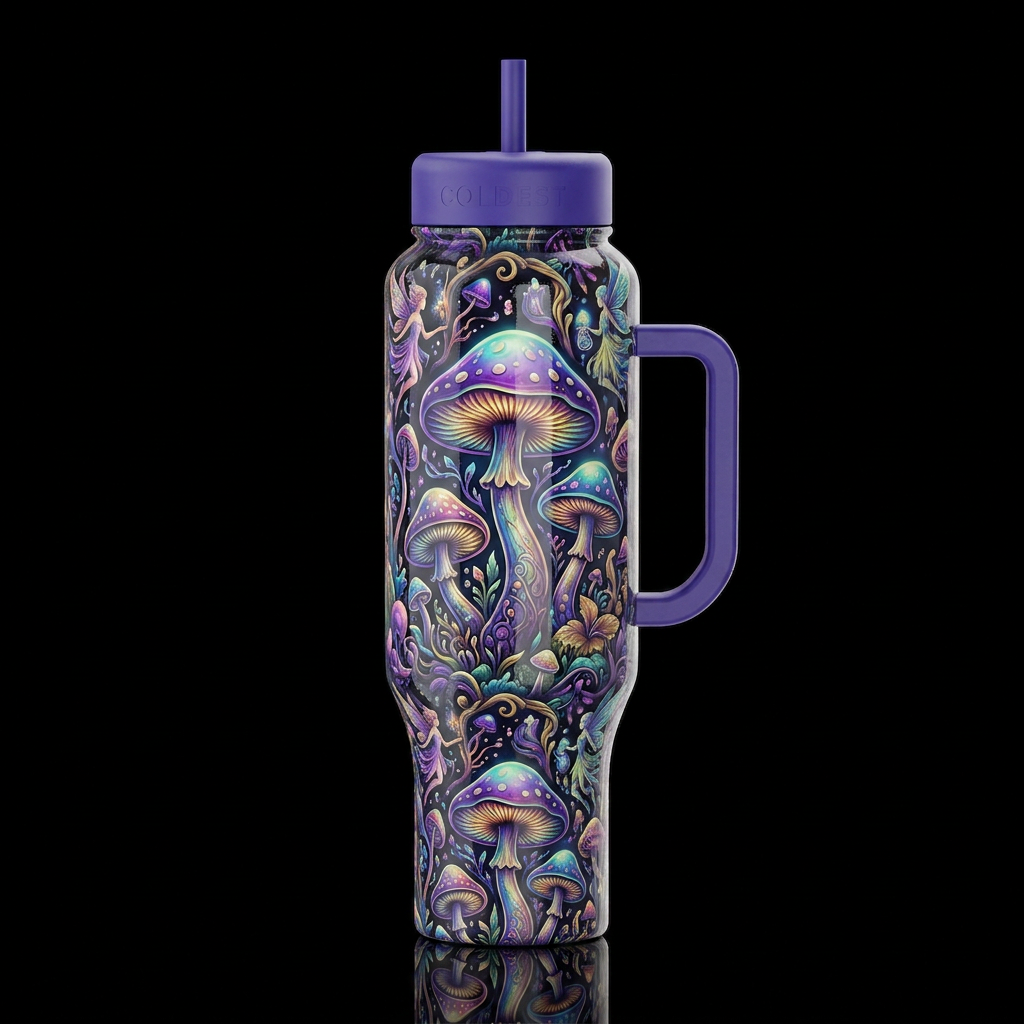 Imbued Mushrooms,glossy, trompe-l'œil, beautiferou... water bottle design