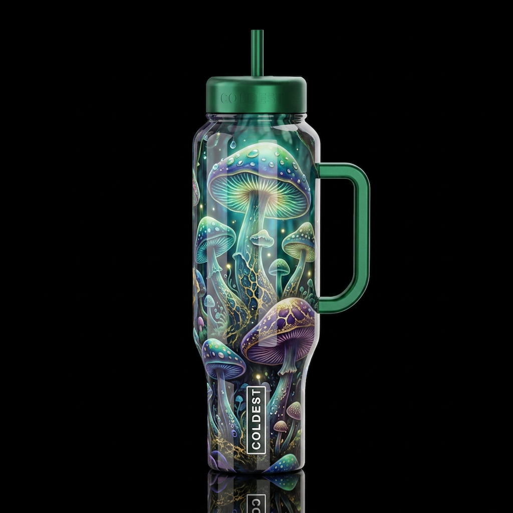 Imbued Mushrooms,glossy, trompe-l'œil, beautiferou... water bottle design