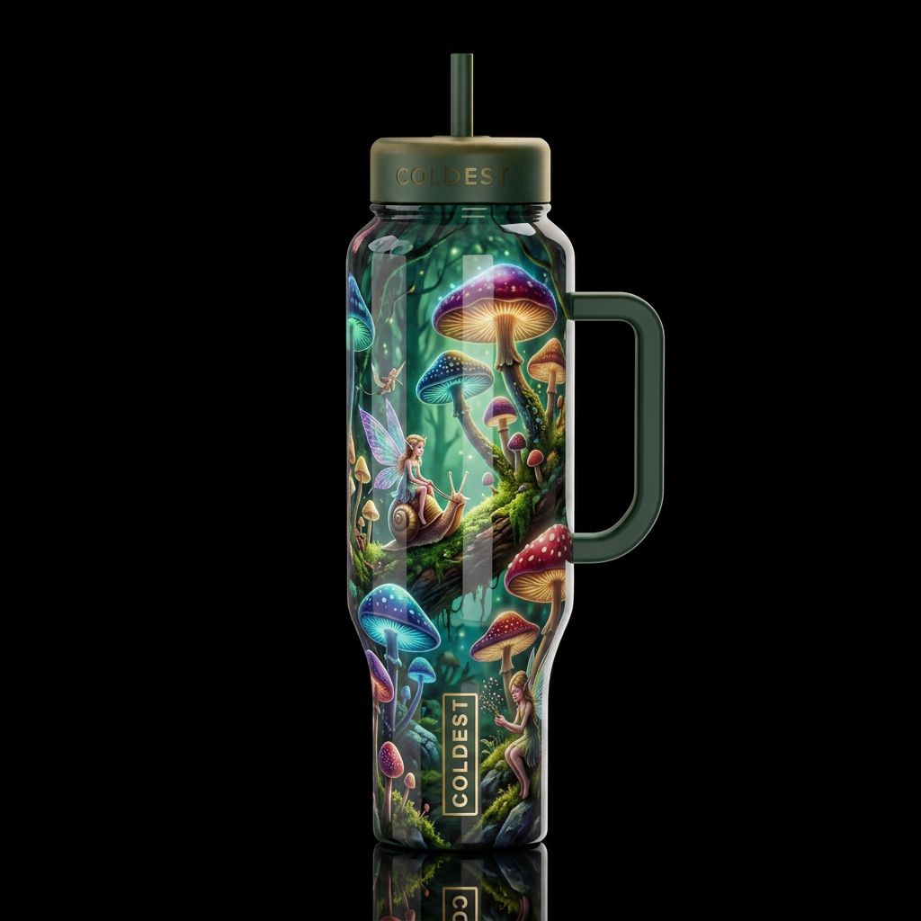 Imbued Mushrooms,glossy, trompe-l'œil, beautiferou... water bottle design