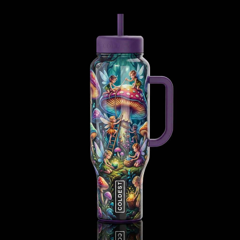 Ambition, Mushrooms,glossy, trompe-l'œil, beautife... water bottle design