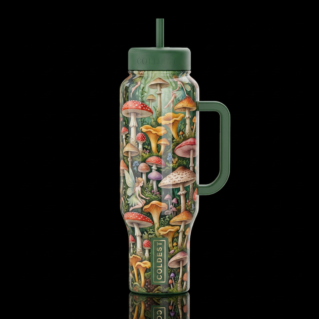 Whimsy, Mushrooms,glossy, trompe-l'œil, beautifero... water bottle design