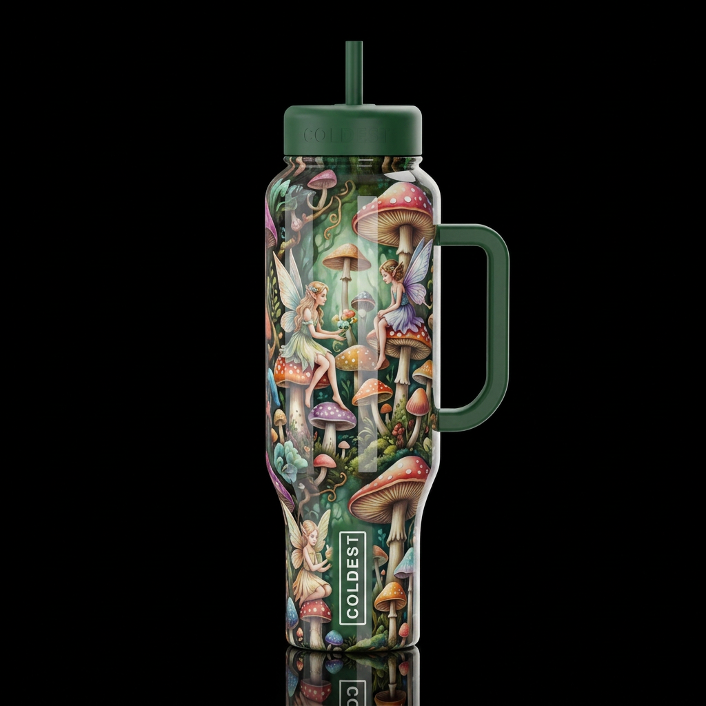 Whimsy, Mushrooms,glossy, trompe-l'œil, beautifero... water bottle design