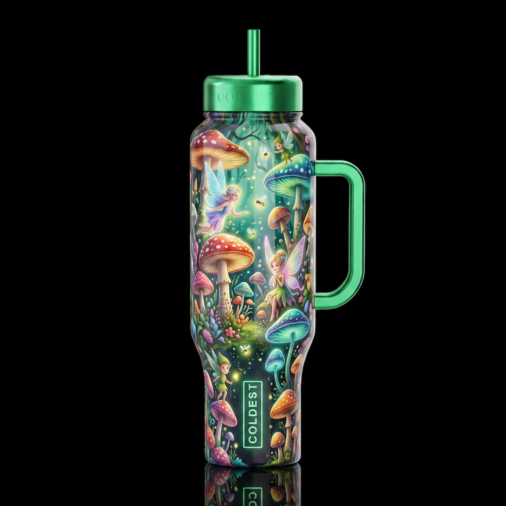 Whimsy, Mushrooms,glossy, trompe-l'œil, beautifero... water bottle design