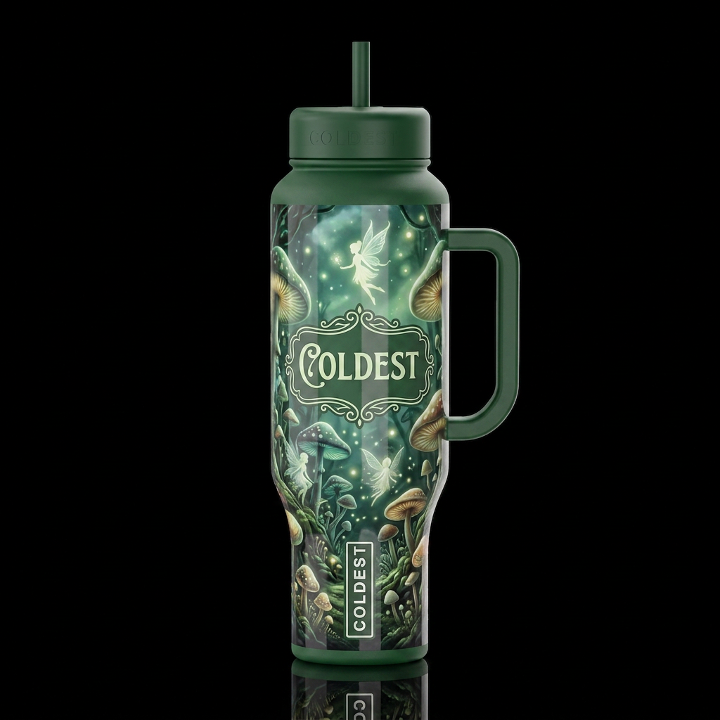 Whimsy, Mushrooms,glossy, trompe-l'œil, beautifero... water bottle design