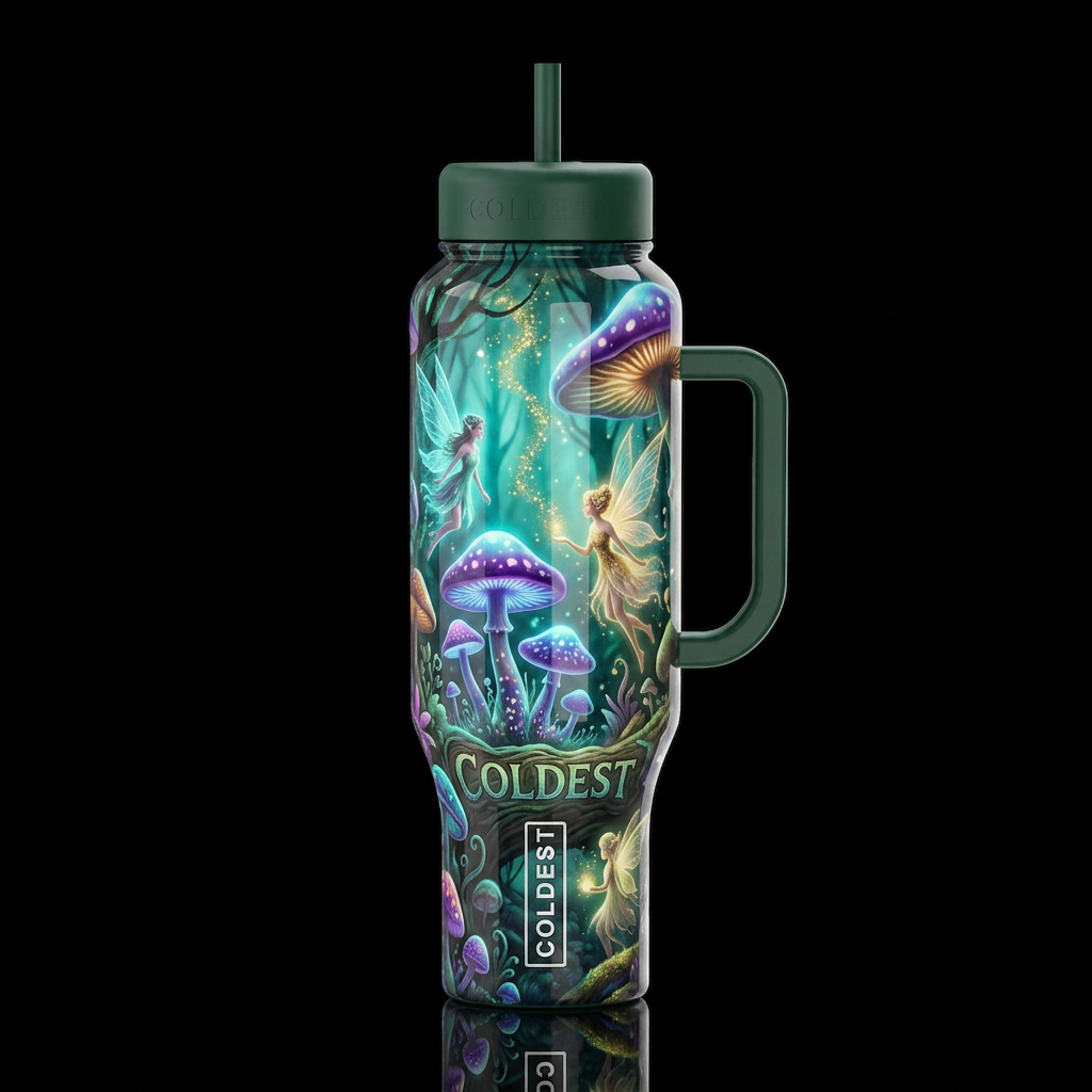 Whimsy,sprite Mushrooms,glossy, trompe-l'œil, beau... water bottle design