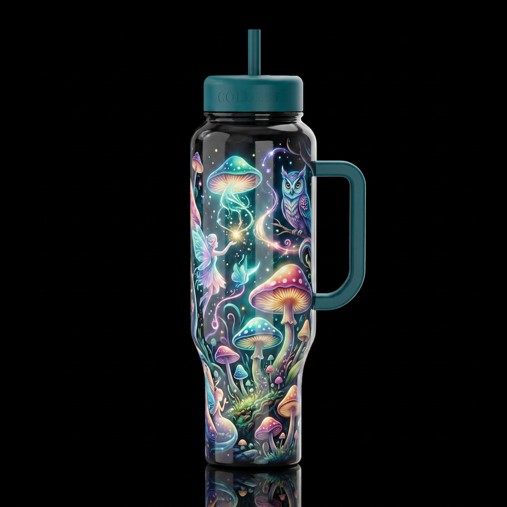 Whimsy,sprite Mushrooms,glossy, trompe-l'œil, beau... water bottle design