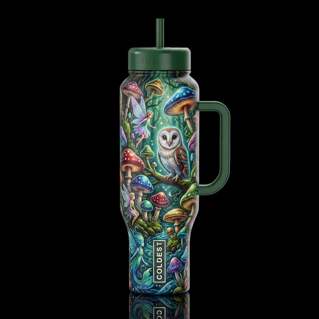 Whimsy,sprite Mushrooms,glossy, trompe-l'œil, beau... water bottle design