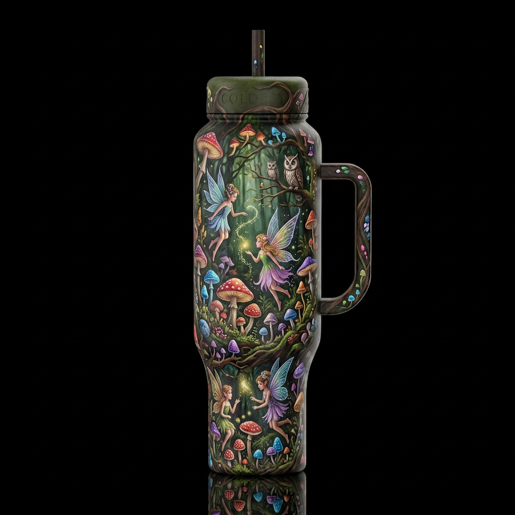 Whimsy,sprite Mushrooms,glossy, trompe-l'œil, beau... water bottle design