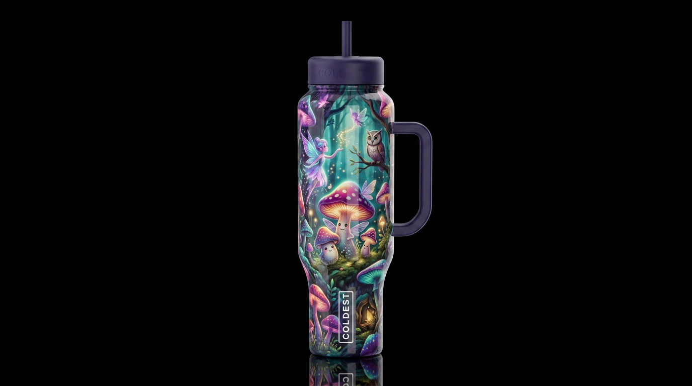 Whimsy,sprite Mushrooms,glossy, trompe-l'œil, beau... water bottle design