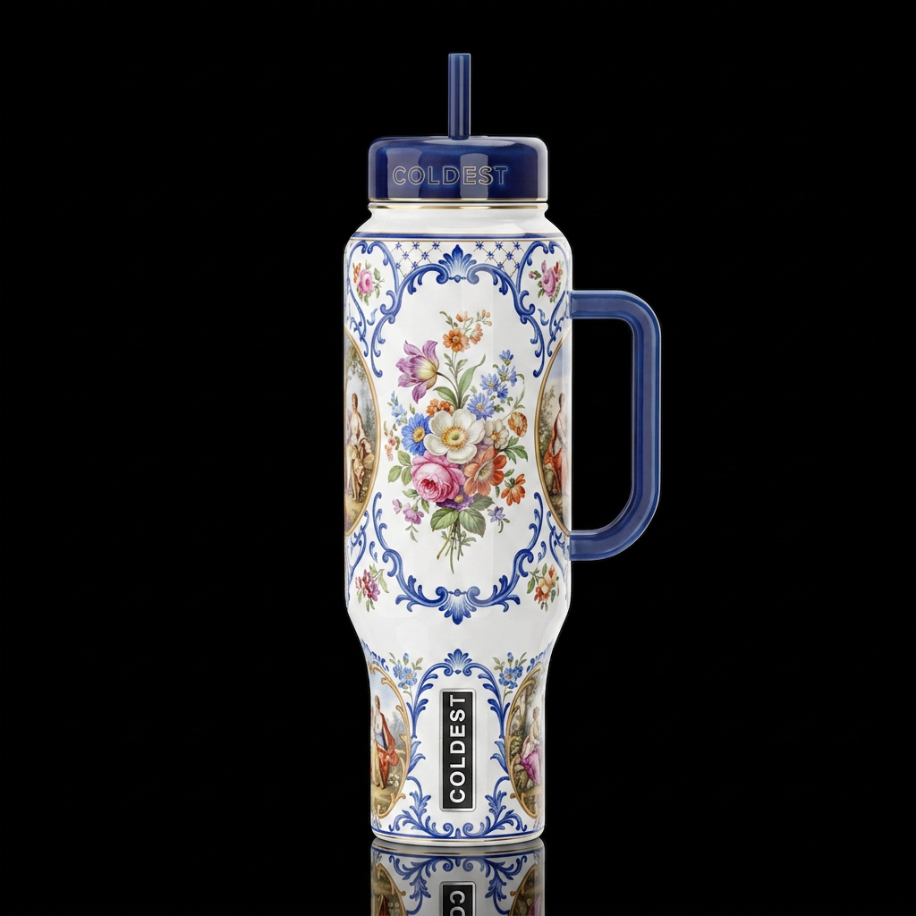 German porcelain, glossy, trompe-l'œil, beautifero... water bottle design