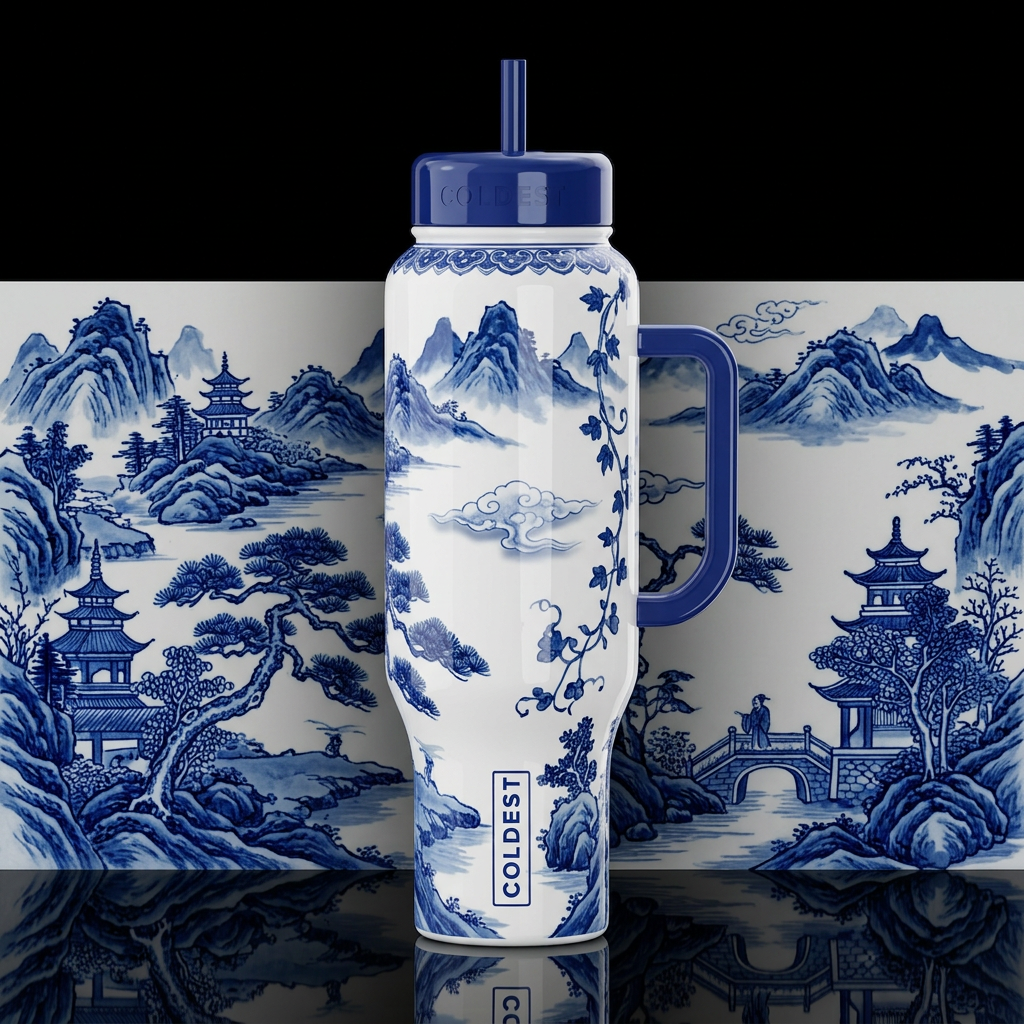 Chinese porcelain,dynasty, glossy, trompe-l'œil, b... water bottle design
