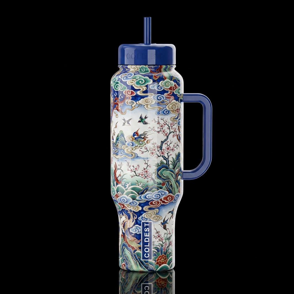 Chinese porcelain,, glossy, trompe-l'œil, beautife... water bottle design
