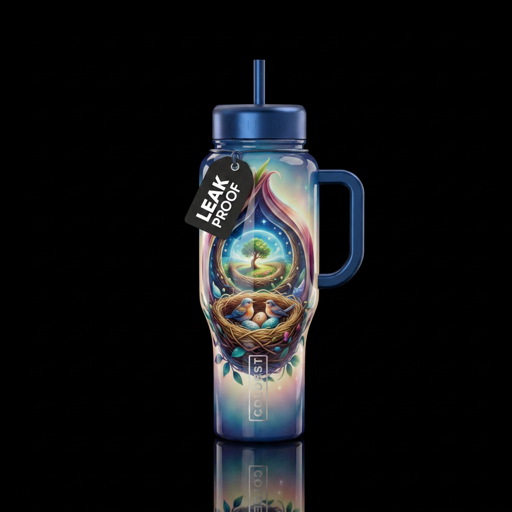 Nesting, glossy, trompe-l'œil, beautiferous and, d... water bottle design