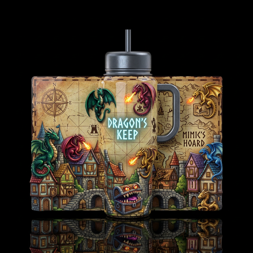Tiny dragons ,glossy, trompe-l'œil, beautiferous, ... water bottle design