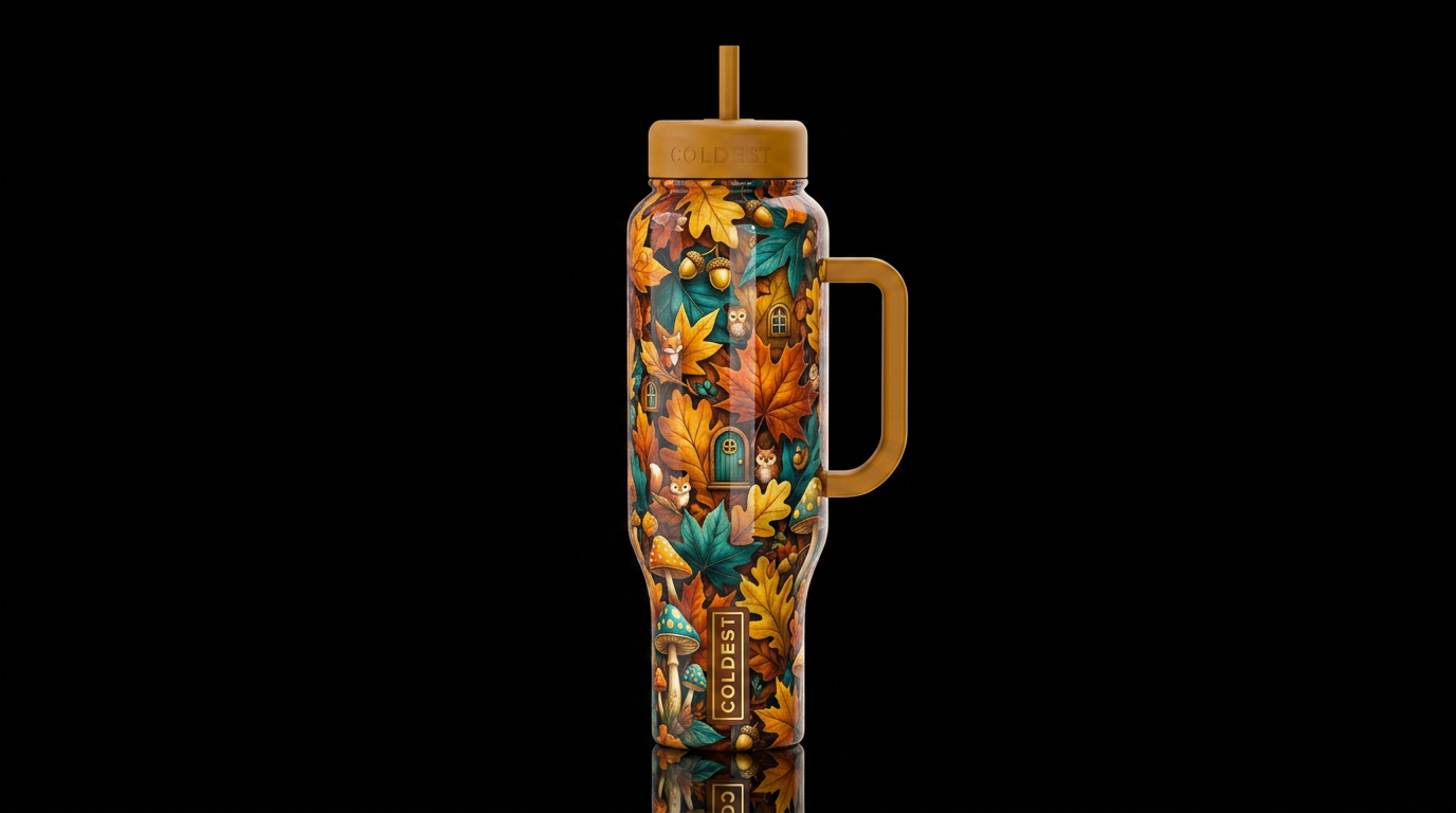 Fall colors, glossy, trompe-l'œil, beautiferous, w... water bottle design