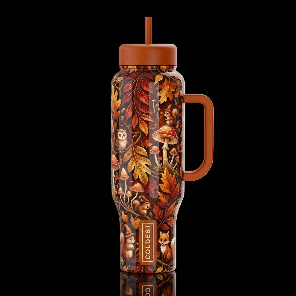 Fall colors, glossy, trompe-l'œil, beautiferous, w... water bottle design
