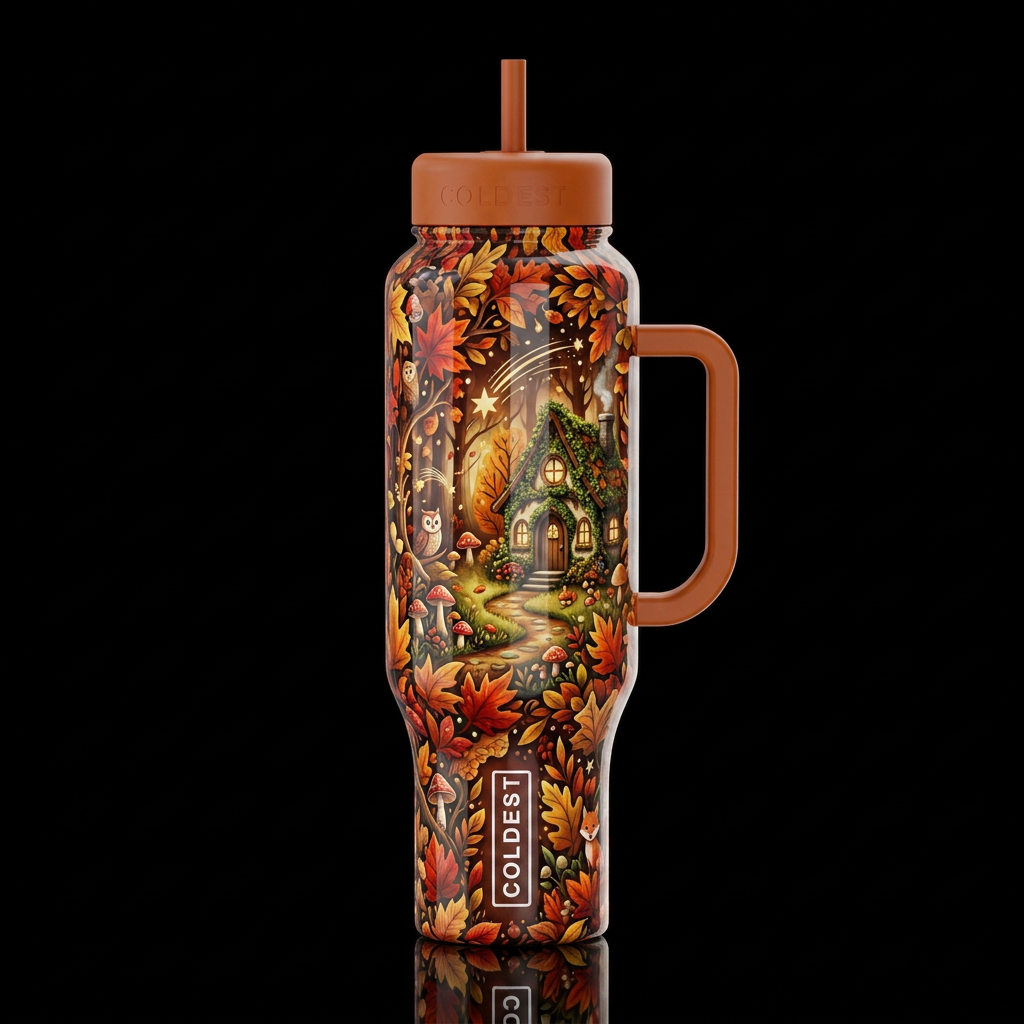 Fall colors, glossy, trompe-l'œil, beautiferous, w... water bottle design