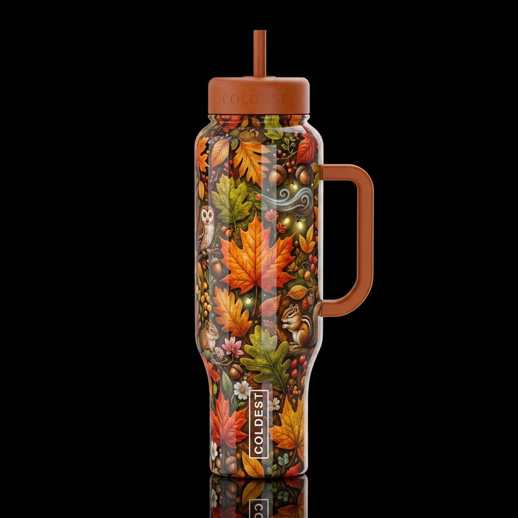 Fall colors, glossy, trompe-l'œil, beautiferous, w... water bottle design