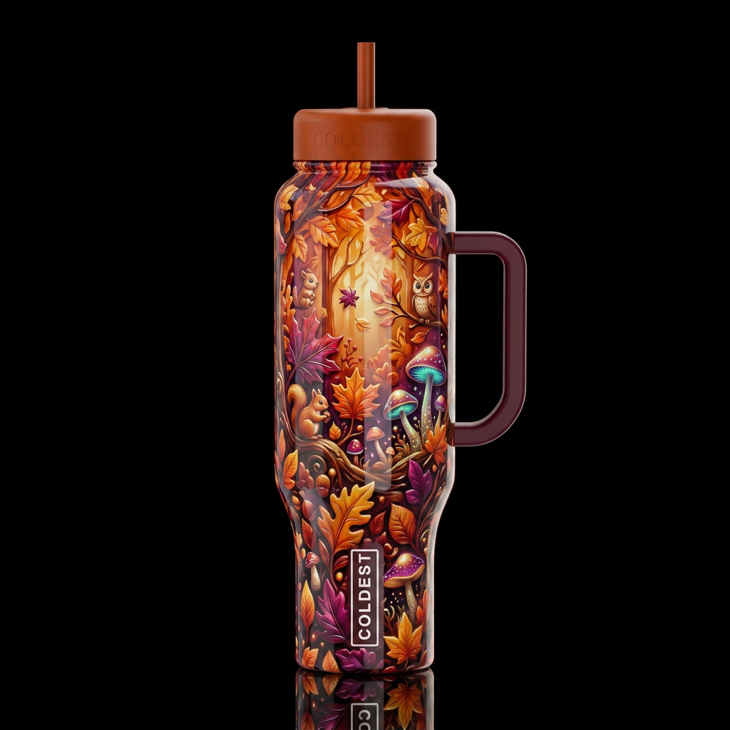 Fall colors, glossy, trompe-l'œil, beautiferous, w... water bottle design