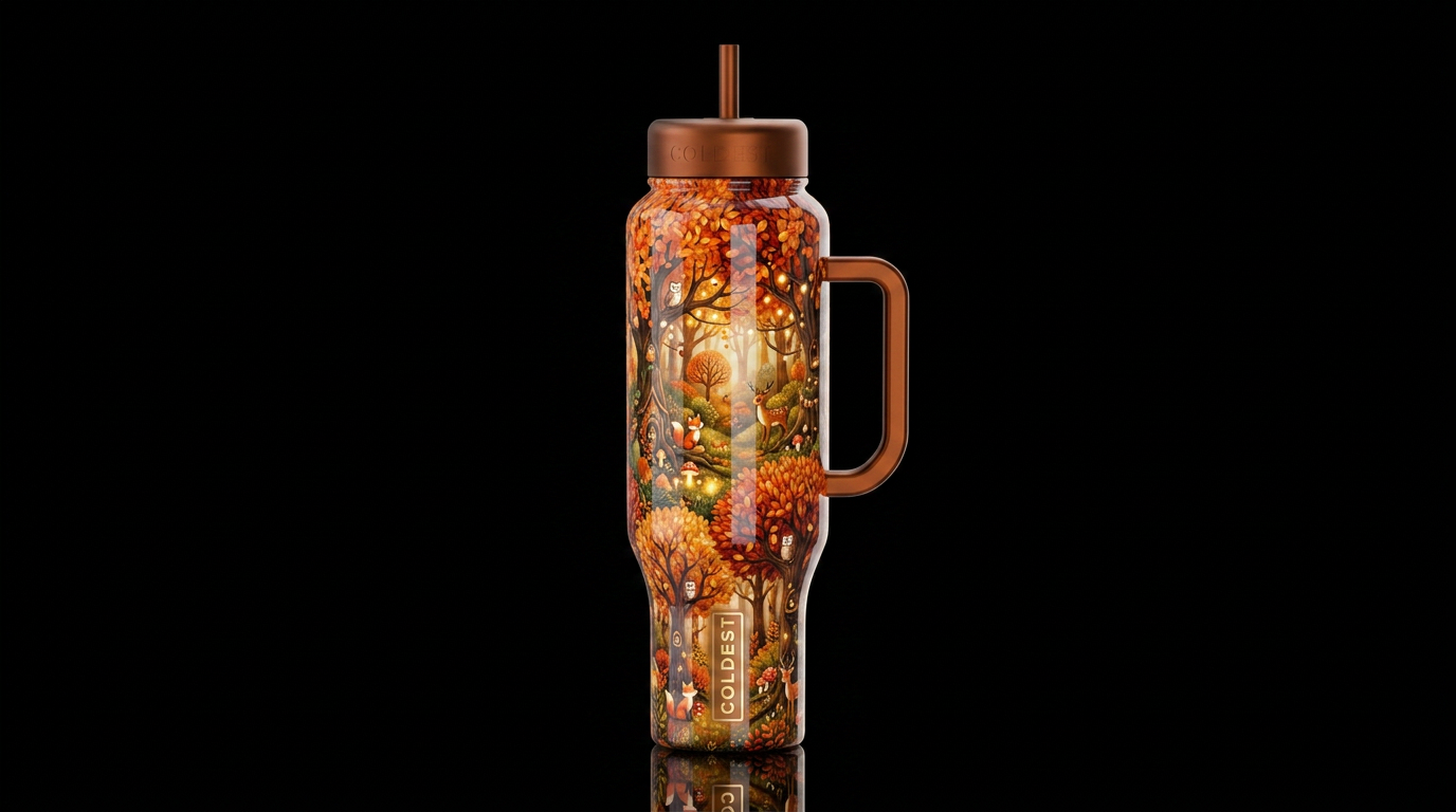 Fall colors, glossy, trompe-l'œil, beautiferous, w... water bottle design
