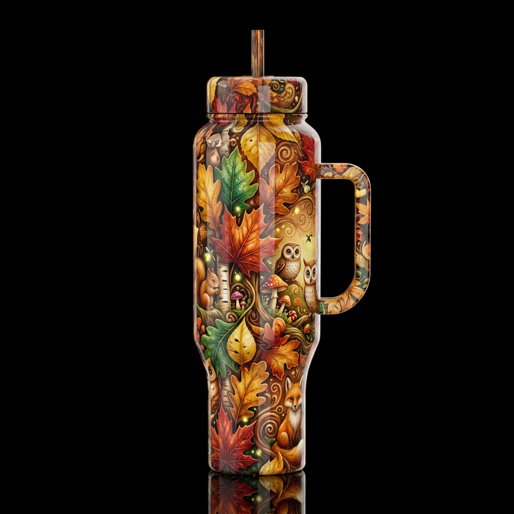 Fall colors, glossy, trompe-l'œil, beautiferous, w... water bottle design