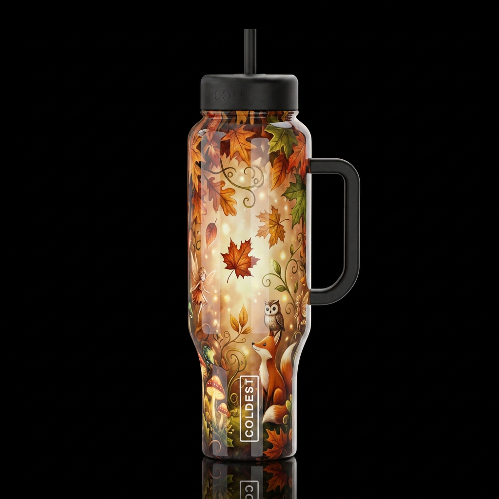 Fall colors, glossy, trompe-l'œil, beautiferous, w... water bottle design