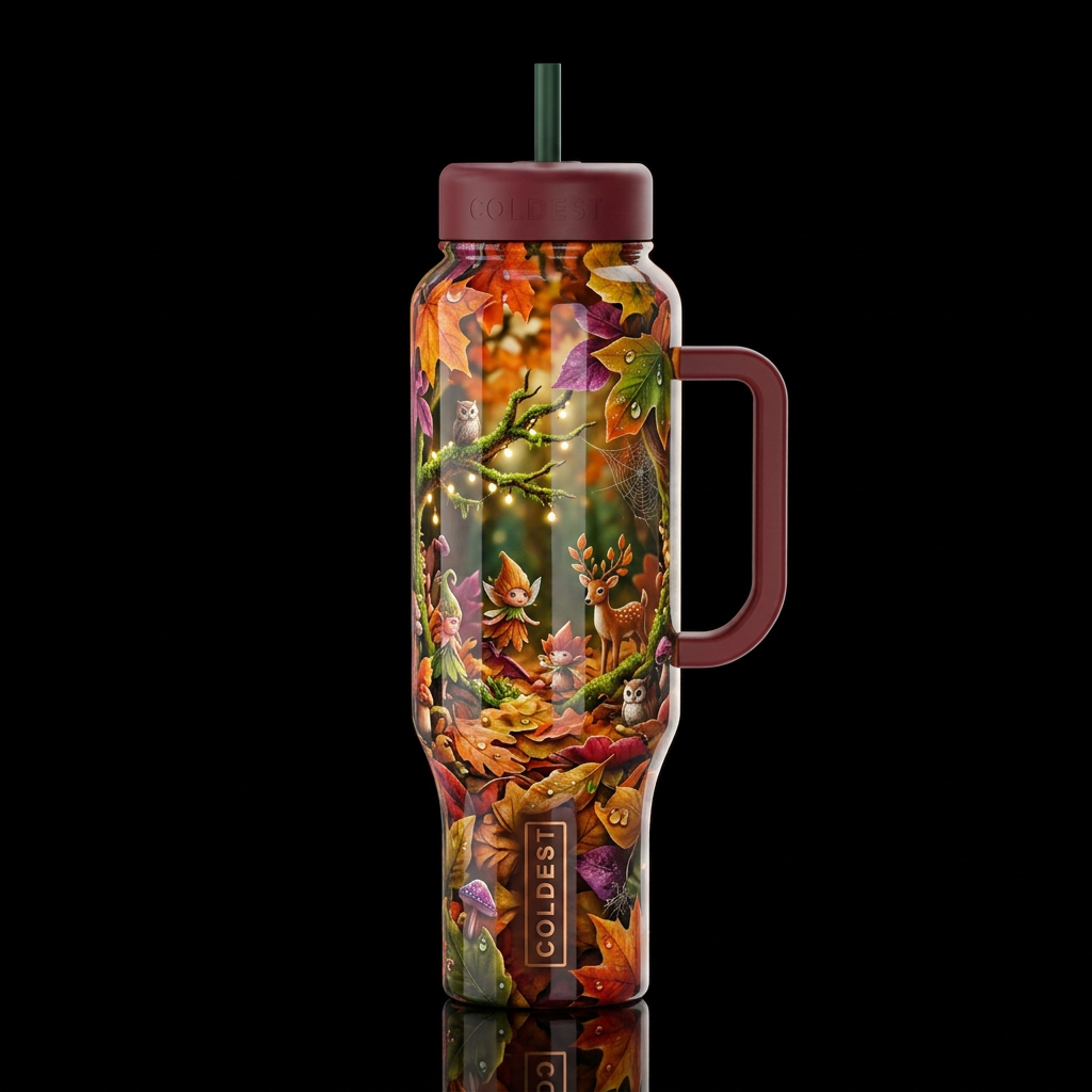Fall colors, glossy, trompe-l'œil, beautiferous, w... water bottle design