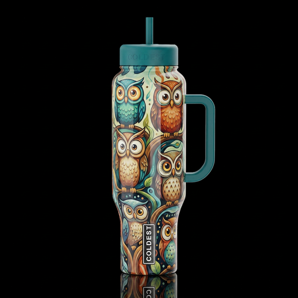 Cartoonish, dreamy eccentric, glossy, trompe-l'œil... water bottle design
