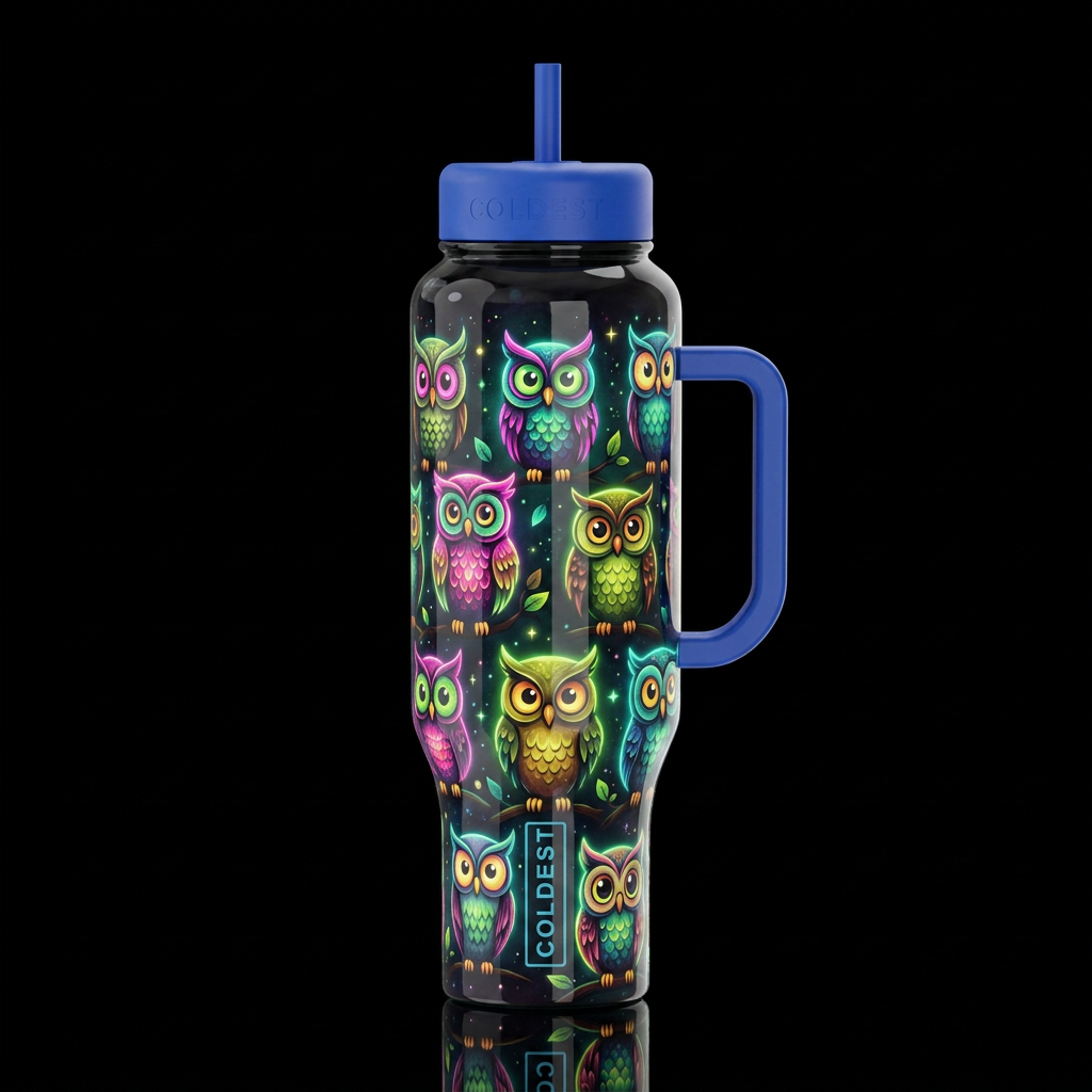 Cartoonish, dreamy eccentric, glossy, trompe-l'œil... water bottle design