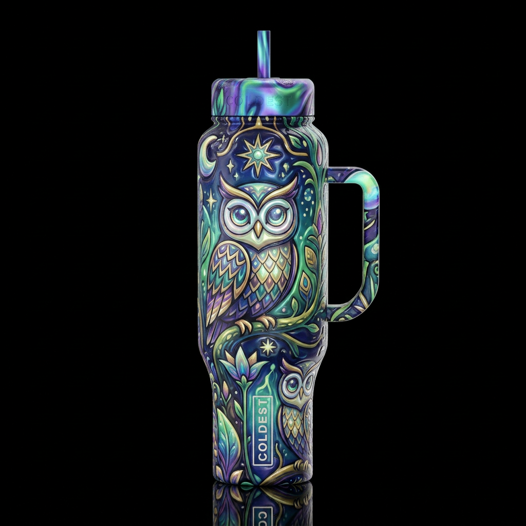 Cartoonish, dreamy eccentric, glossy, trompe-l'œil... water bottle design