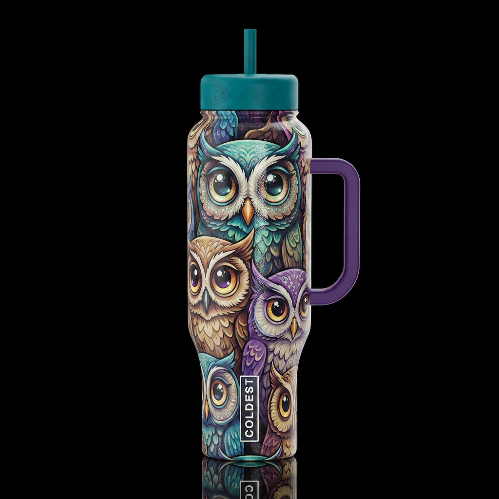 Cartoonish, dreamy eccentric, glossy, trompe-l'œil... water bottle design