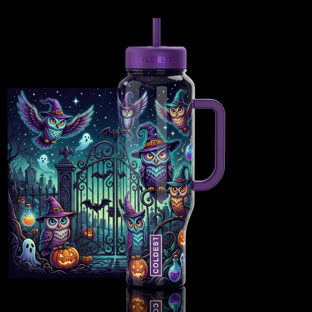 Cartoonish, dreamy eccentric, glossy, trompe-l'œil... water bottle design