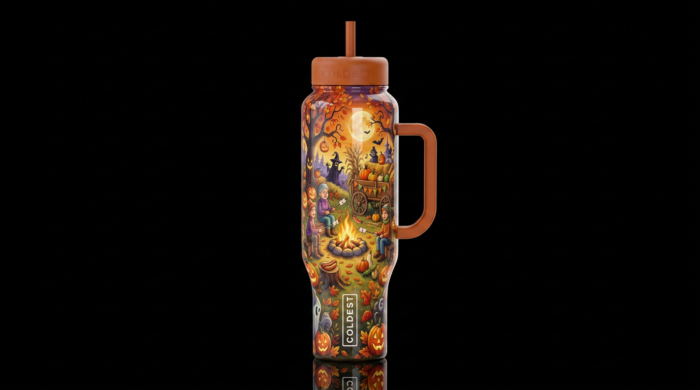 Weenie roast and hay rack ride on a brisk autumn e... water bottle design